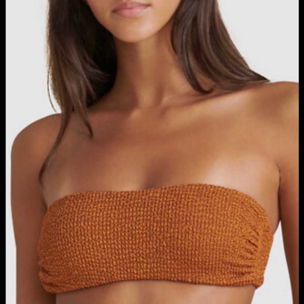 Veronica Beard Catalina bikini top in cognac color